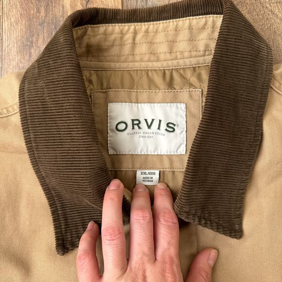 Vintage Orvis Chore Barn Coat Jacket Men's 2XL Brown Canvas Corduroy 6845 - Picture 2 of 11
